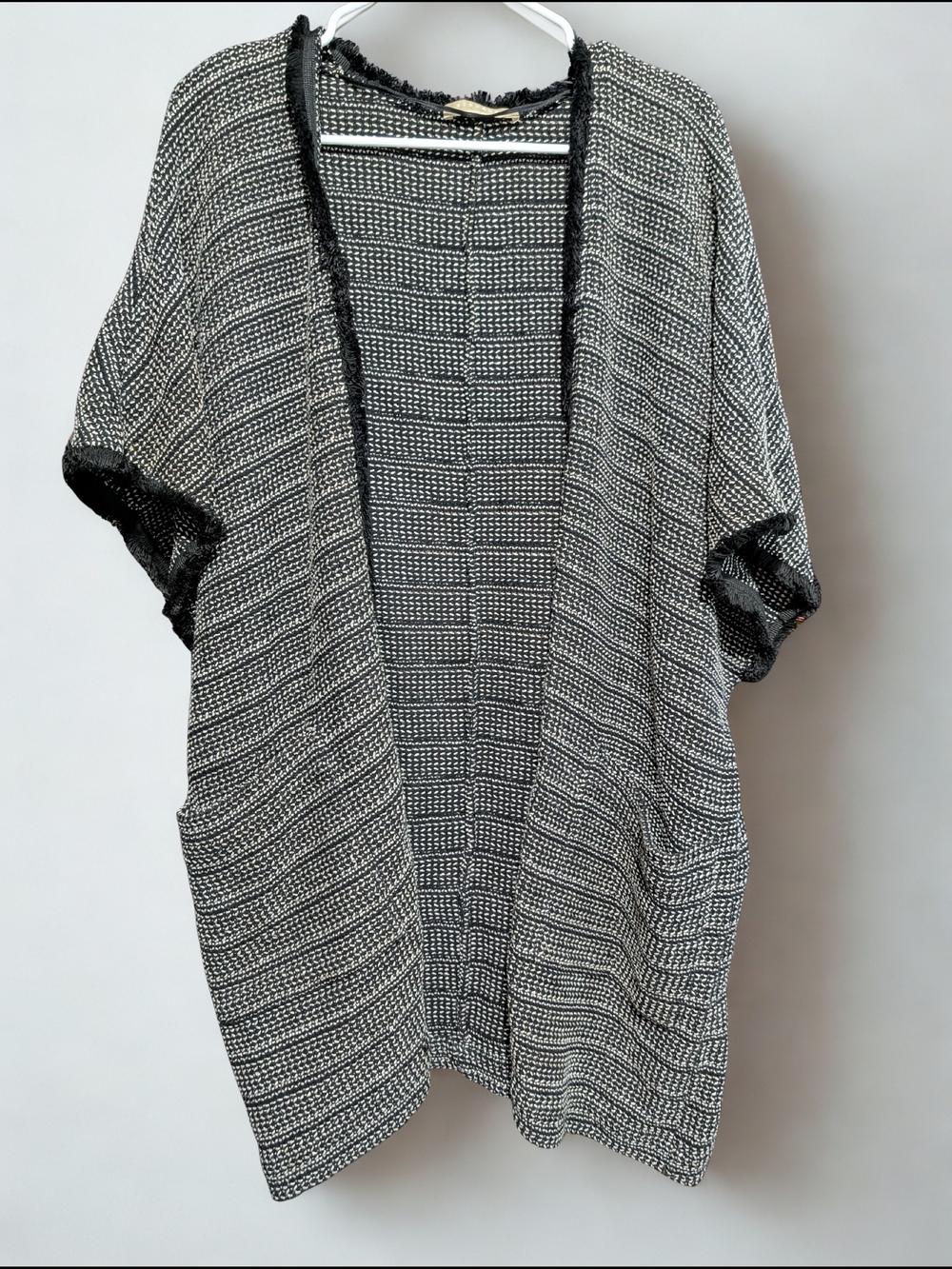 Stefanel Black & White Open-Front Knit Cardigan